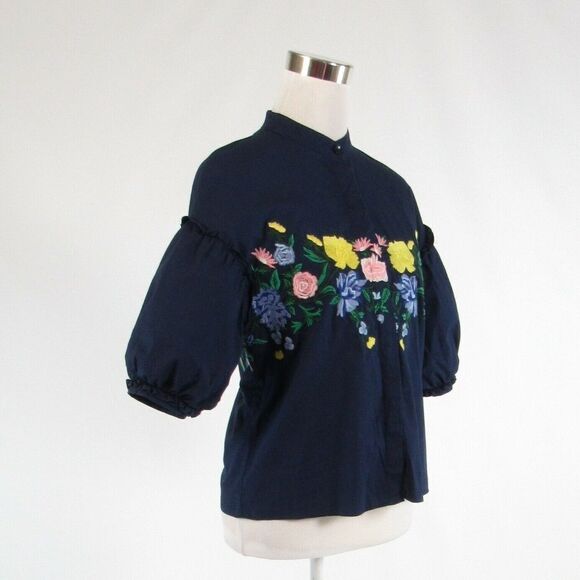 Navy blue AXEL button down blouse FR36 6 - Picture 3 of 8